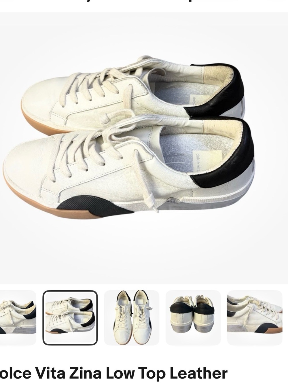 Dolce Vita White Leather Low-Top Sneakers with Black Heel